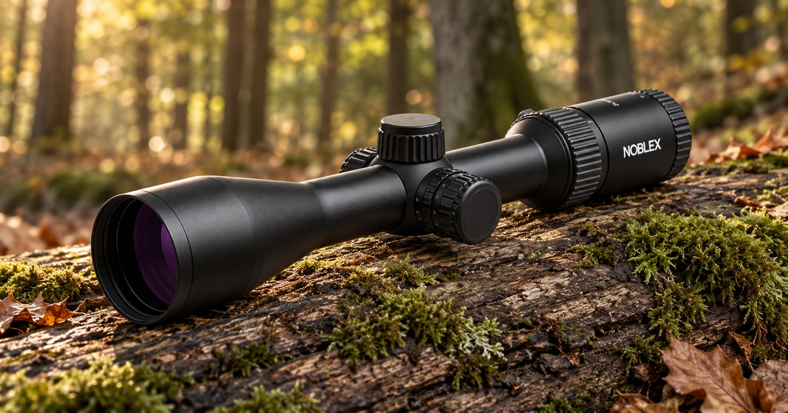 Noblex NZ8 2–16×50 inception auf bemoostem Stamm im Herbstwald