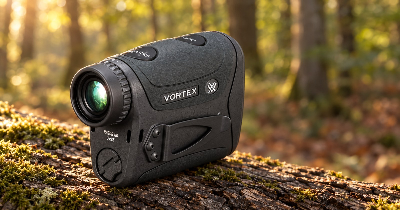 Vortex Razor HD 4000 GB auf einem bemoosten Stamm im Herbstlicht