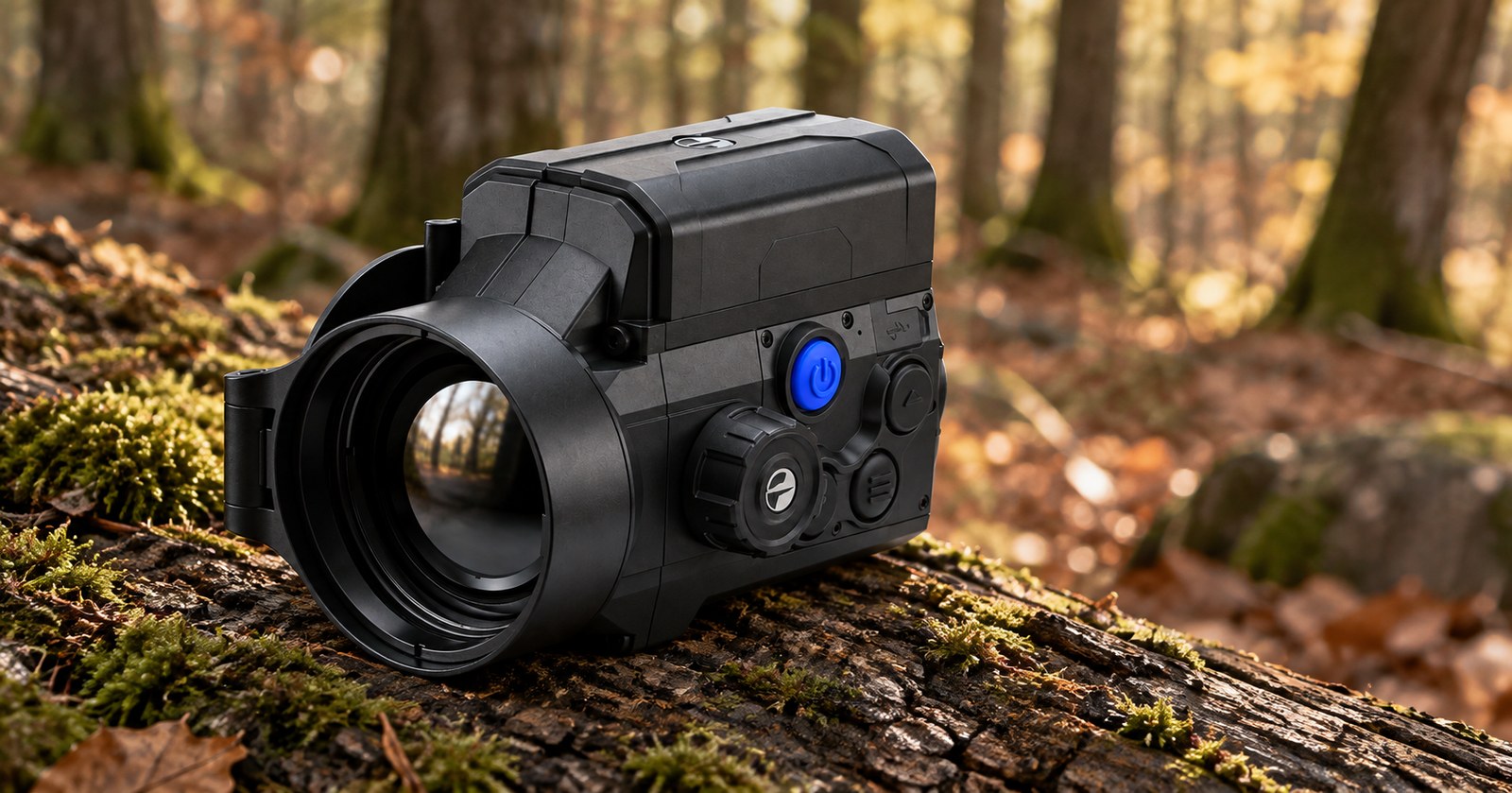 Pulsar Krypton 2 FXG50 auf einem bemoosten Stamm im Herbstwald