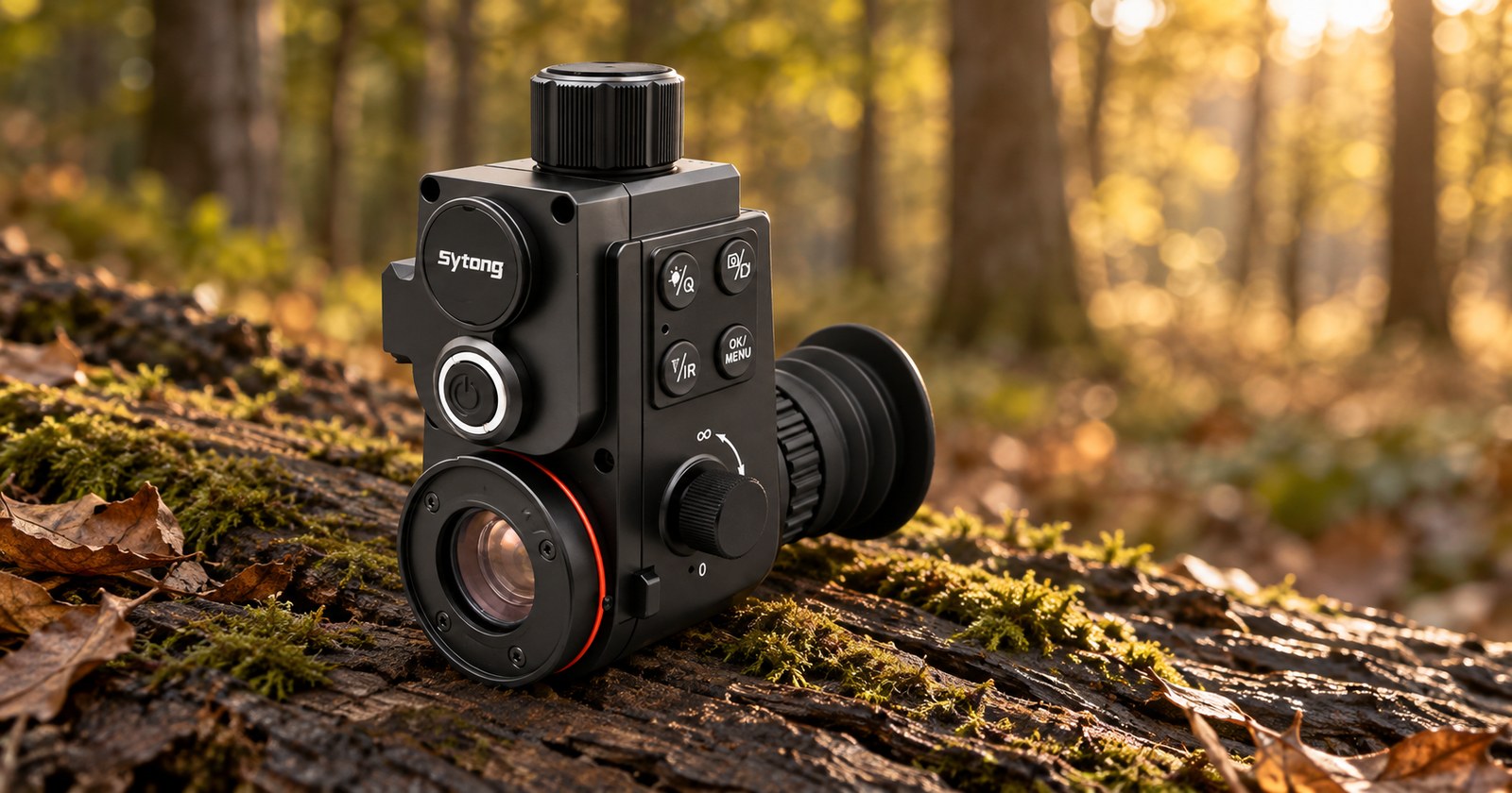 Sytong HT-880 German Edition auf einem bemoosten Stamm im Herbstwald