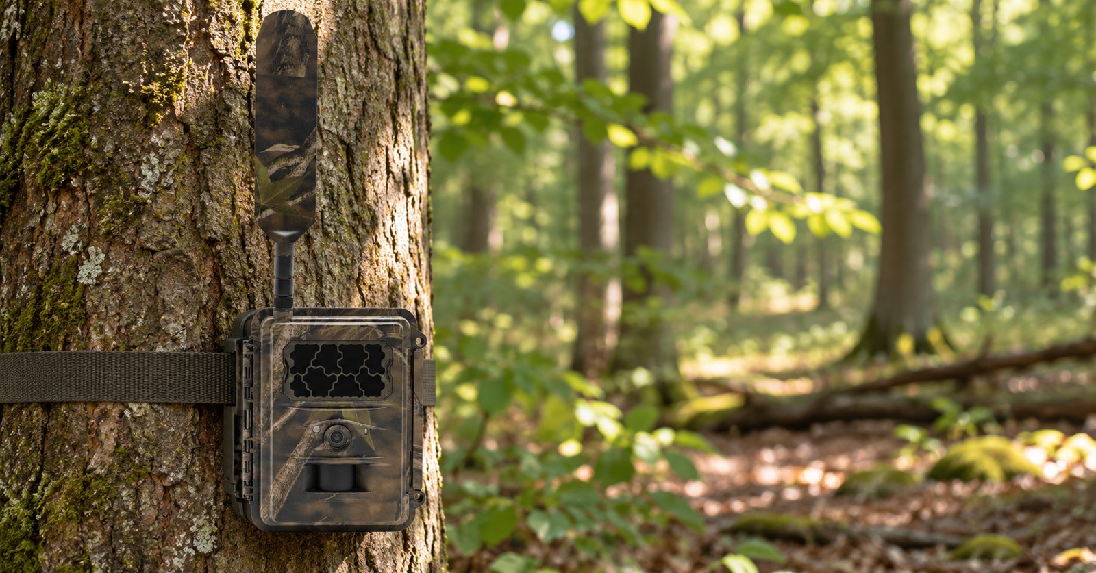 Seissiger Base-Cam LTE Supersim am Baum im Laubwald